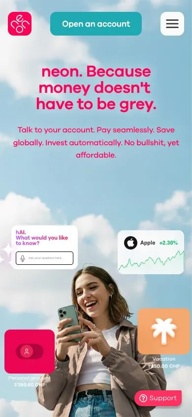 neon website, mobile screenshot