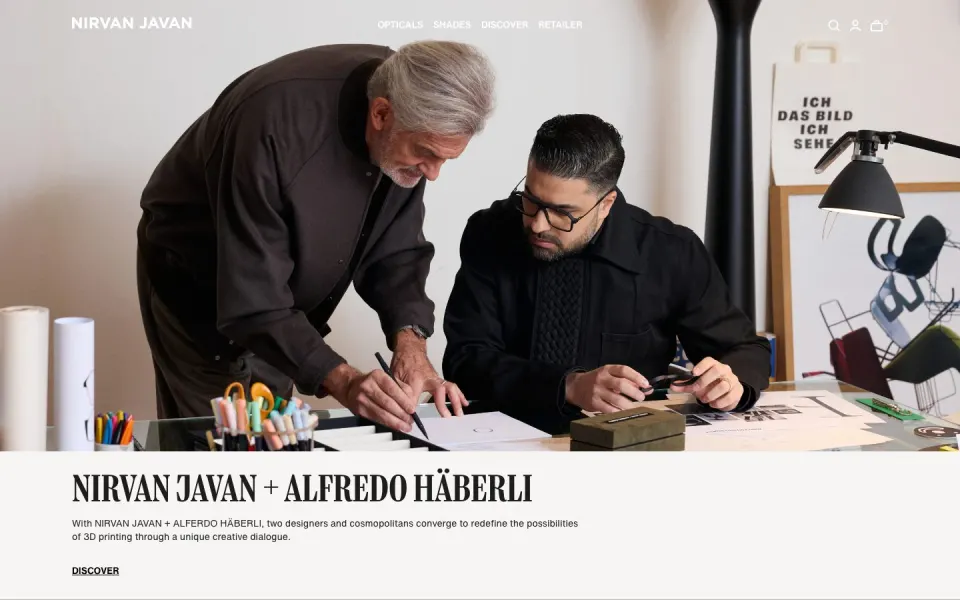 Nirvan Javan website, desktop homepage