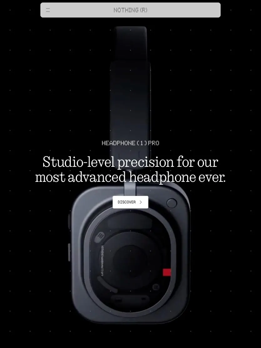 Nothing website, tablet screenshot