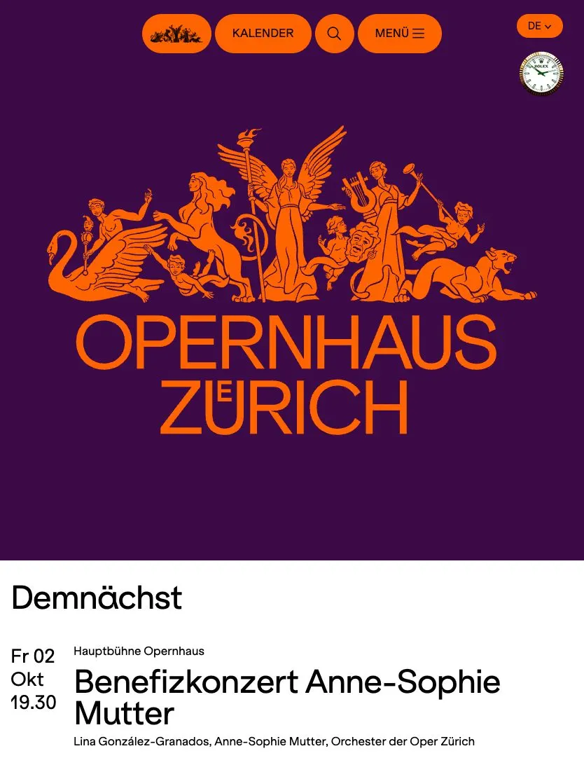 Opernhaus Zürich website, tablet screenshot