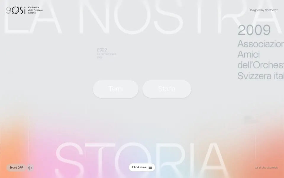 OSI 90 Storia website, desktop homepage