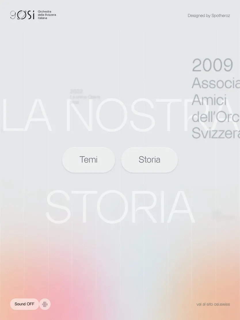 OSI 90 Storia website, tablet screenshot
