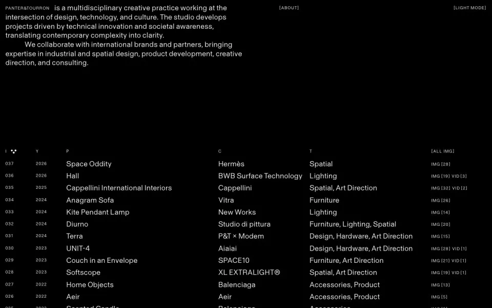 Panter&Tourron website, desktop homepage