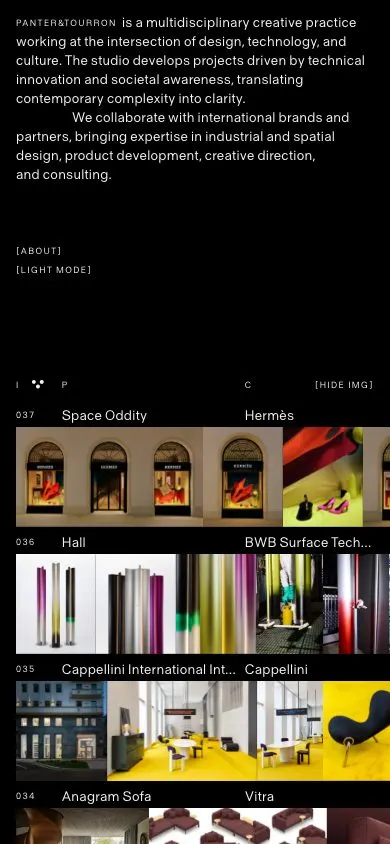 Panter&Tourron website, mobile screenshot