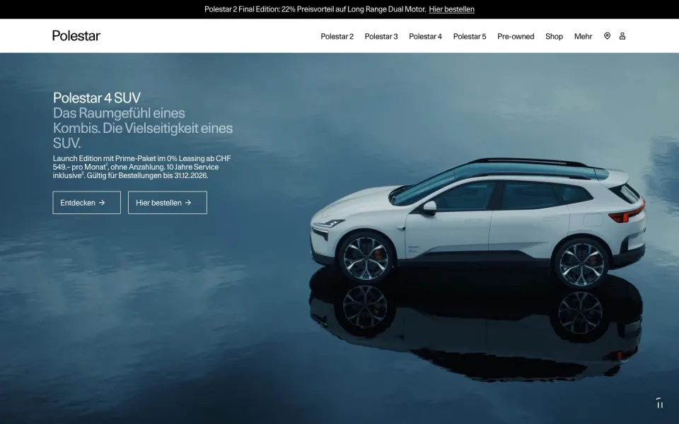 Polestar website, desktop homepage