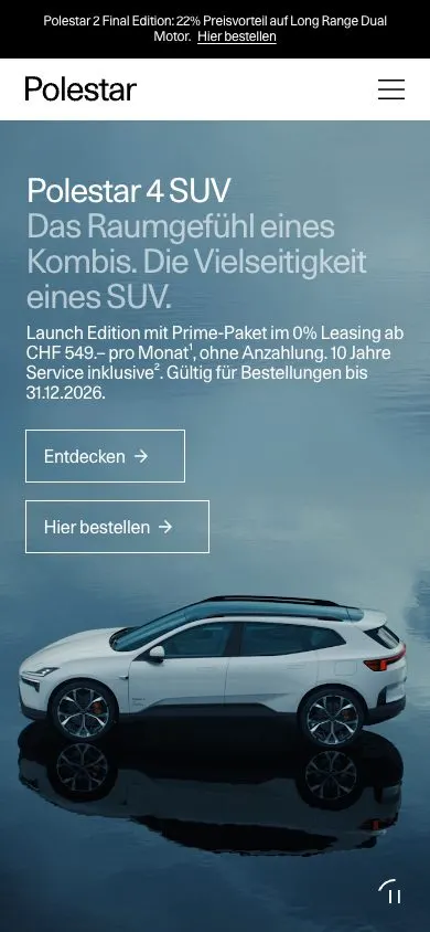 Polestar website, mobile screenshot