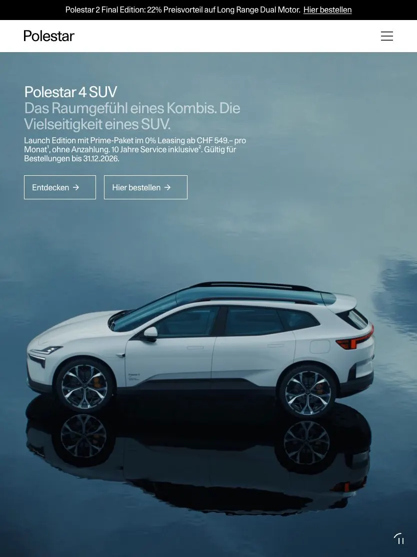 Polestar website, tablet screenshot