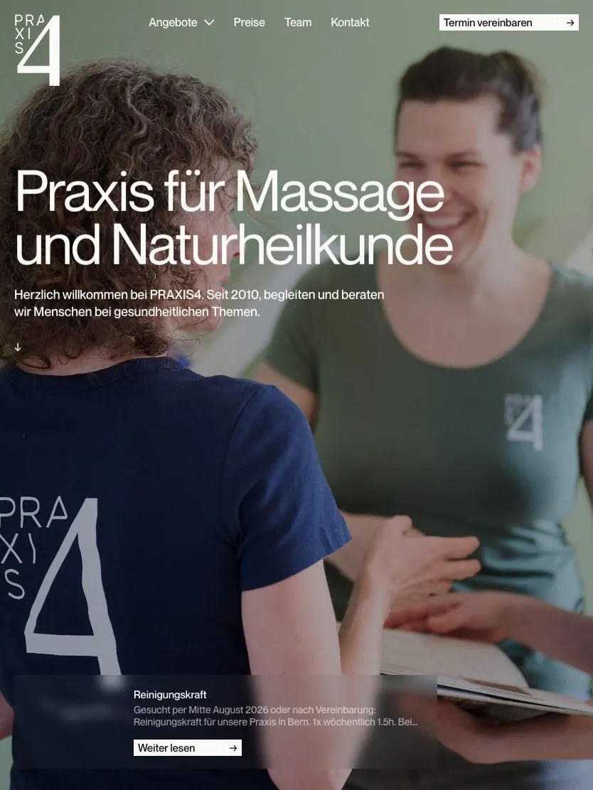 PRAXIS4 website, tablet screenshot