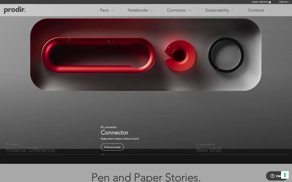 Prodir website, desktop homepage