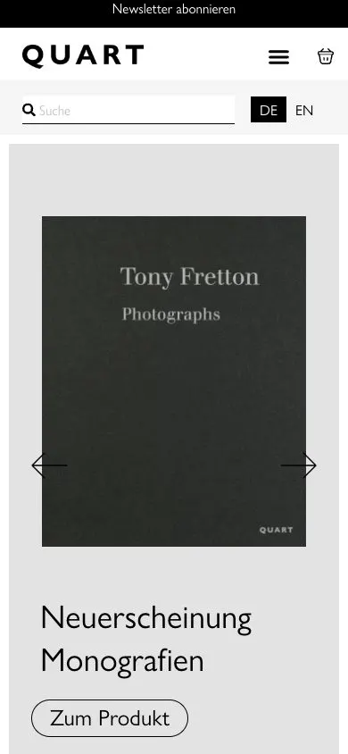 Quart Verlag website, mobile screenshot