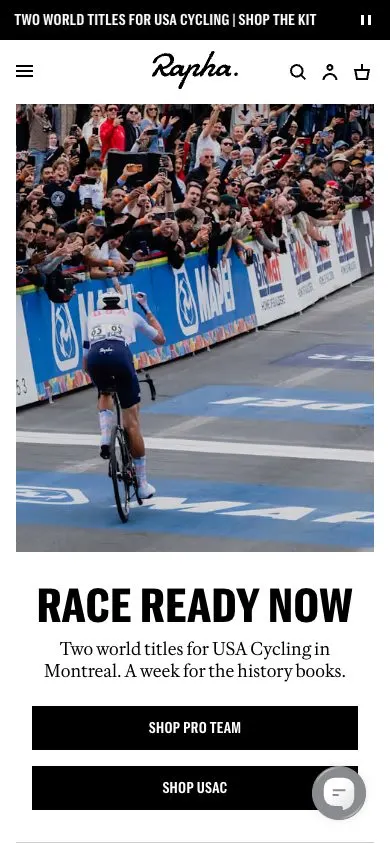Rapha website, mobile screenshot