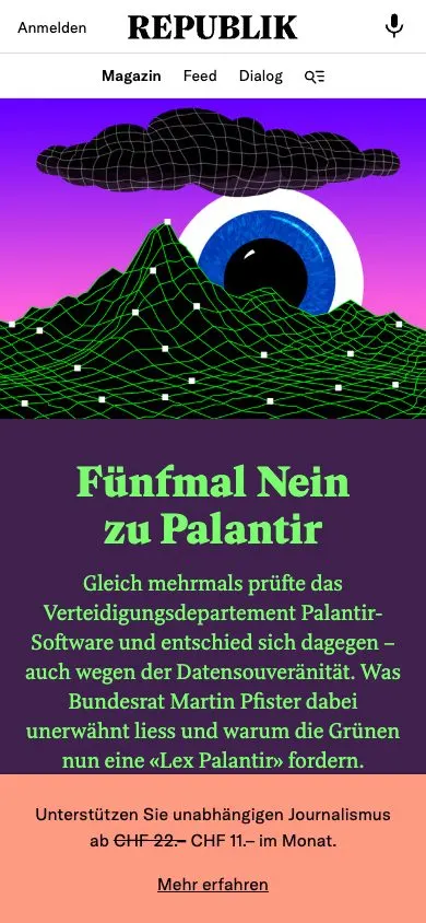 Republik website, mobile screenshot