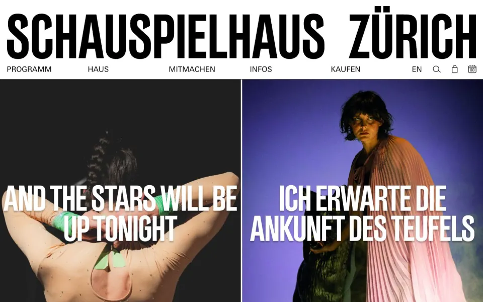Schauspielhaus Zürich website, desktop homepage