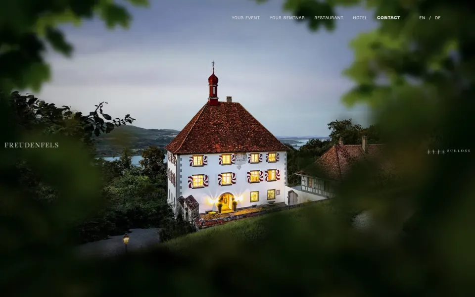 Schloss Freudenfels website, desktop homepage