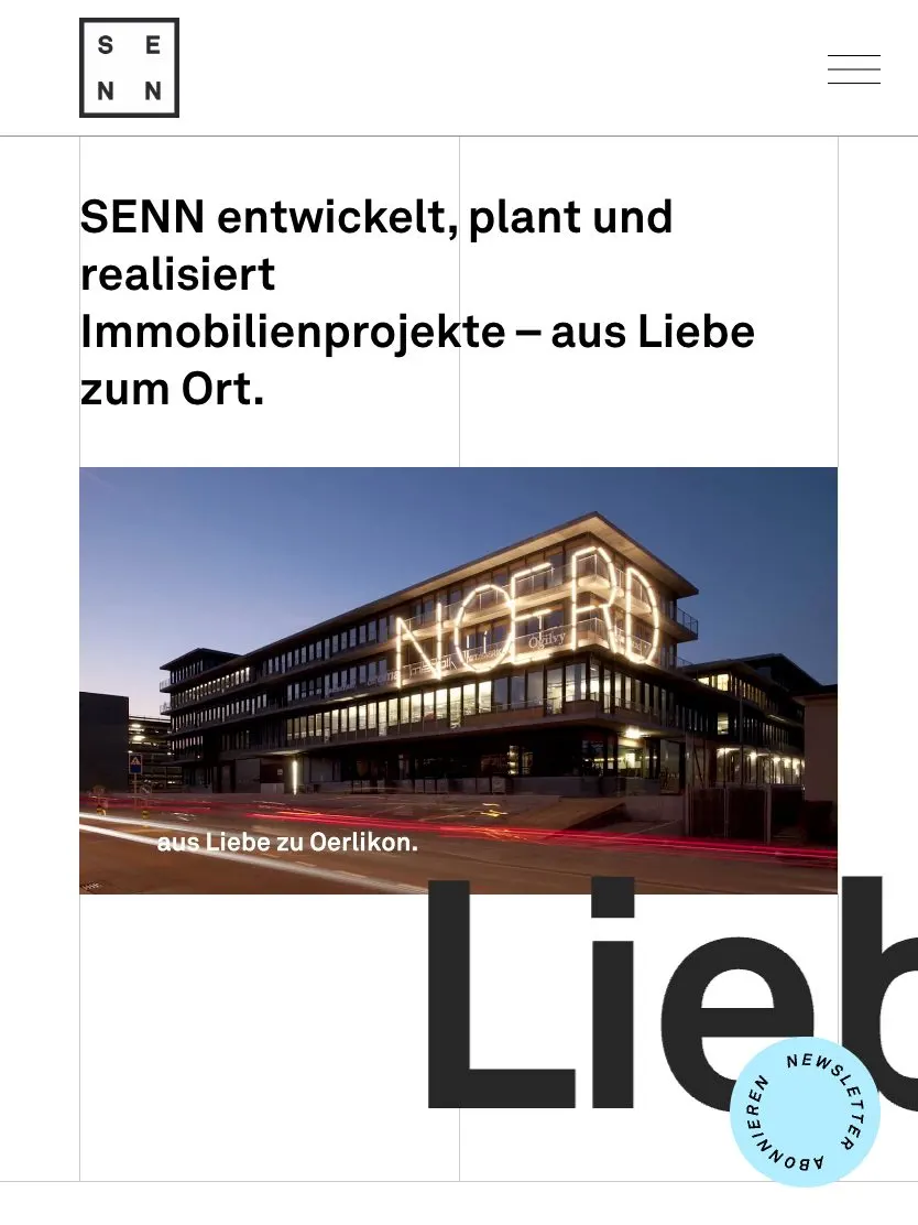 SENN website, tablet screenshot
