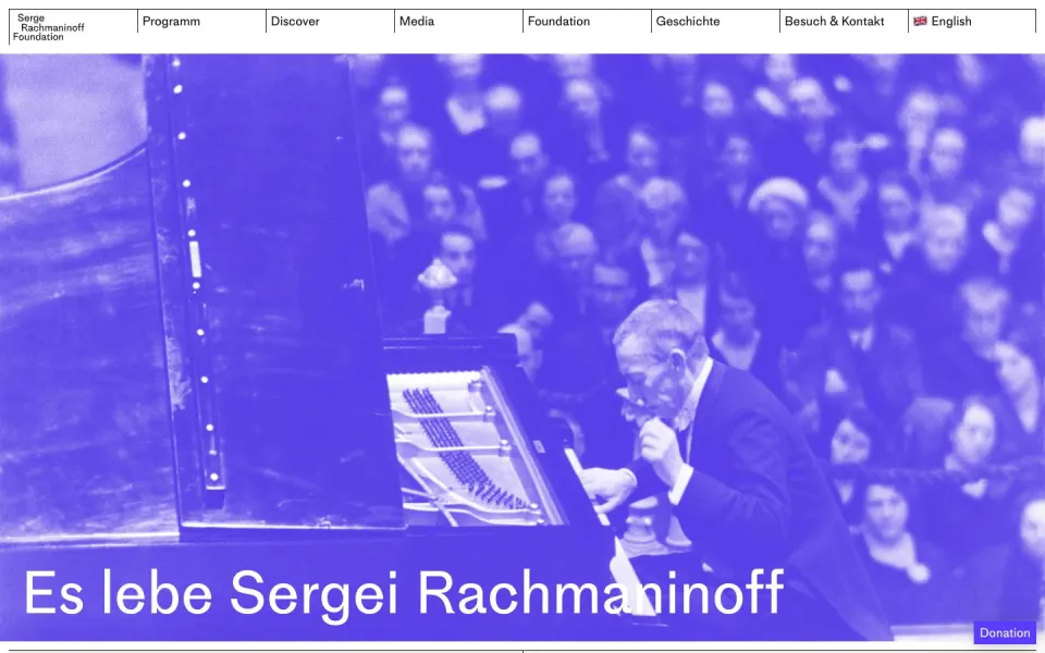 Serge Rachmaninoff Foundation website, desktop homepage