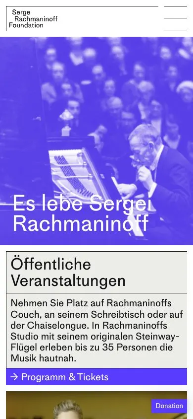 Serge Rachmaninoff Foundation website, mobile screenshot