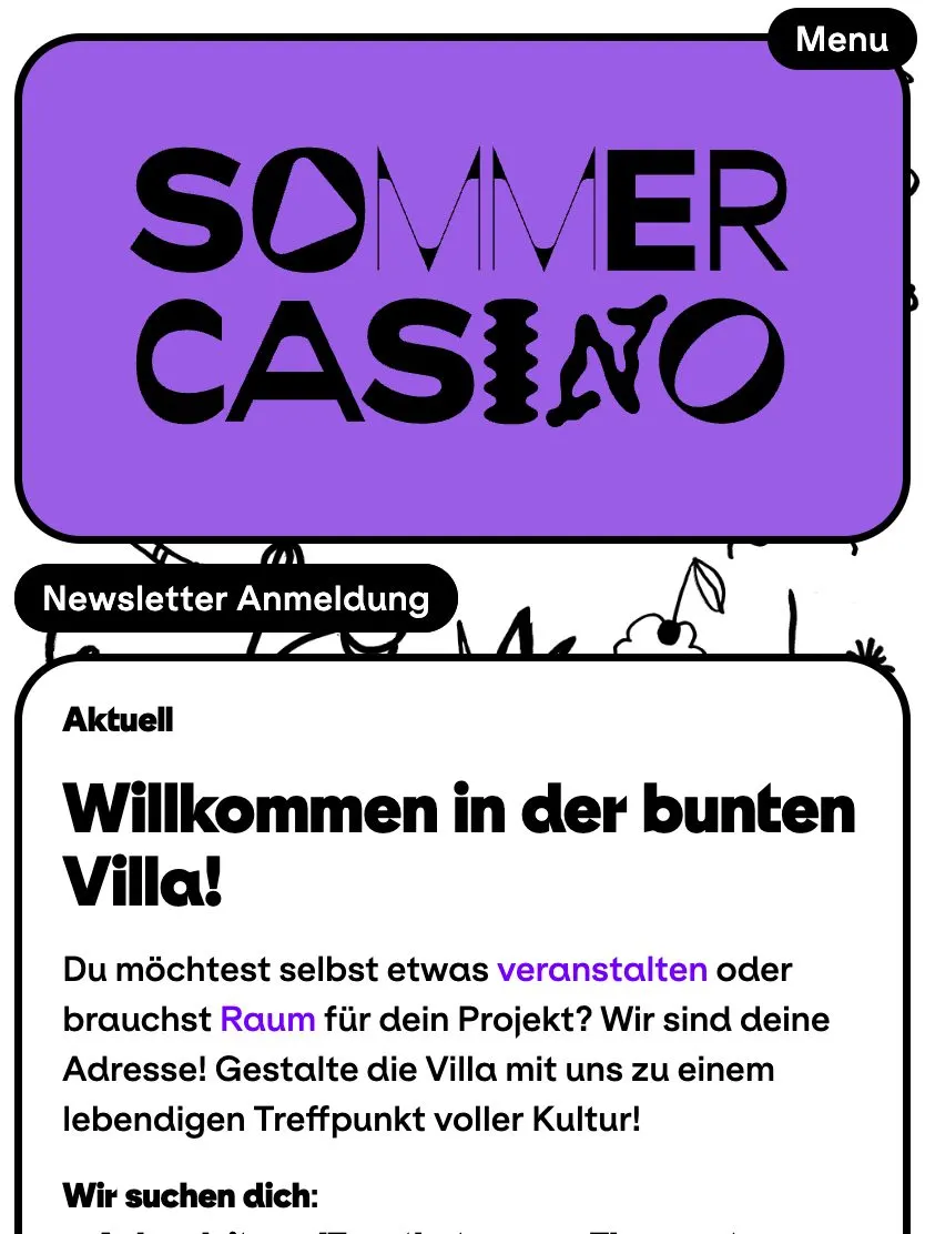Sommercasino website, tablet screenshot