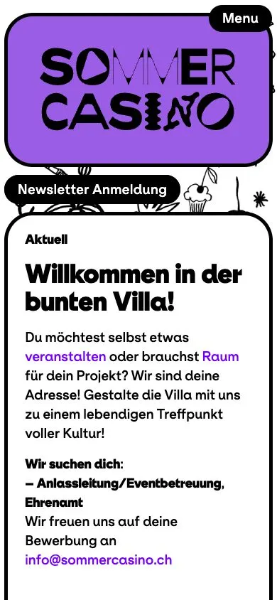 Sommercasino website, mobile screenshot