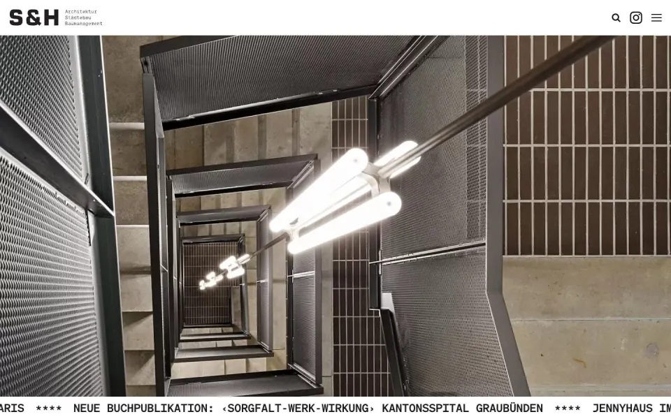Staufer & Hasler Architekten website, desktop homepage