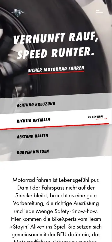 Stayin’ Alive website, mobile screenshot