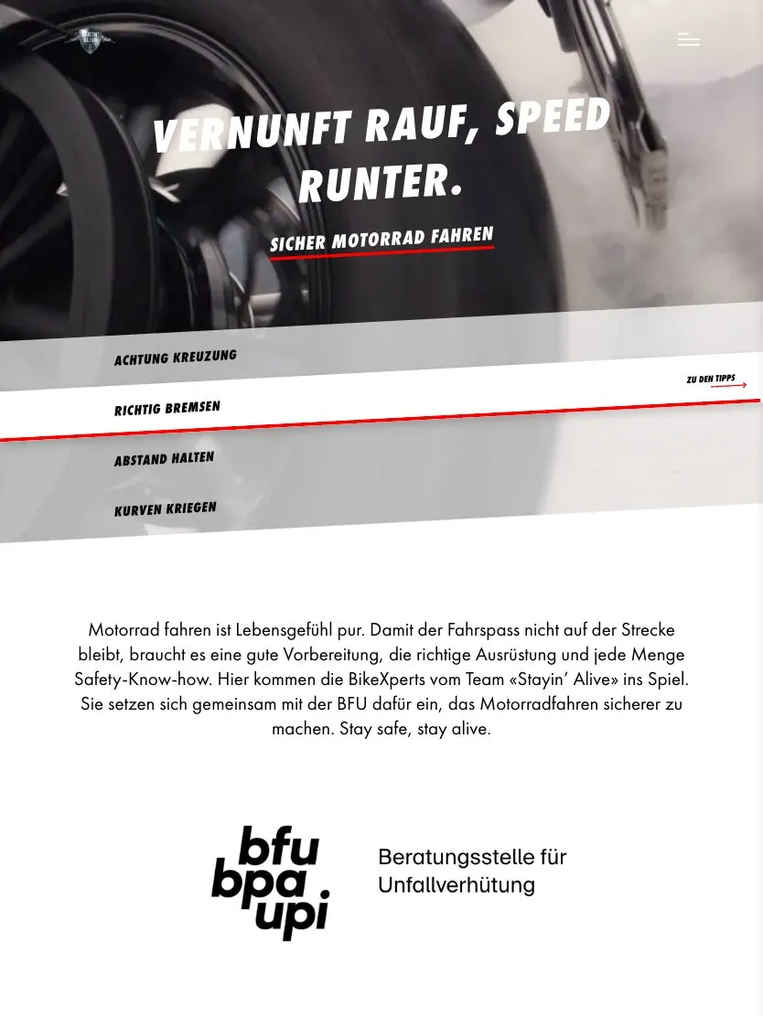 Stayin’ Alive website, tablet screenshot