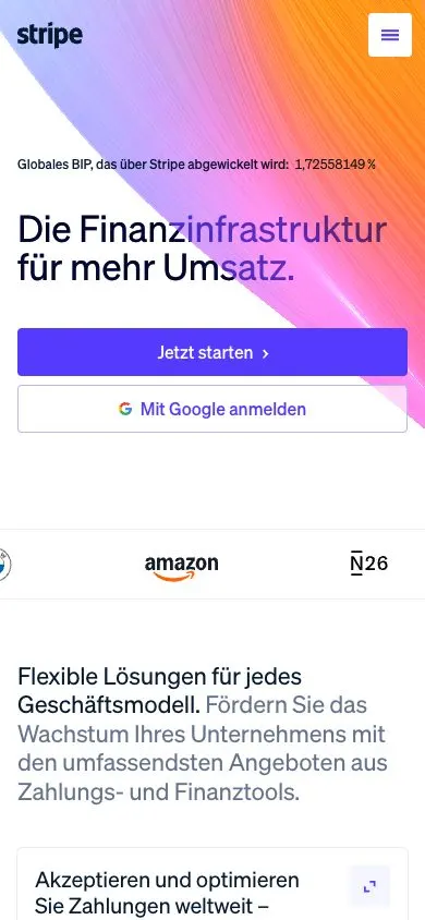 Stripe website, mobile screenshot