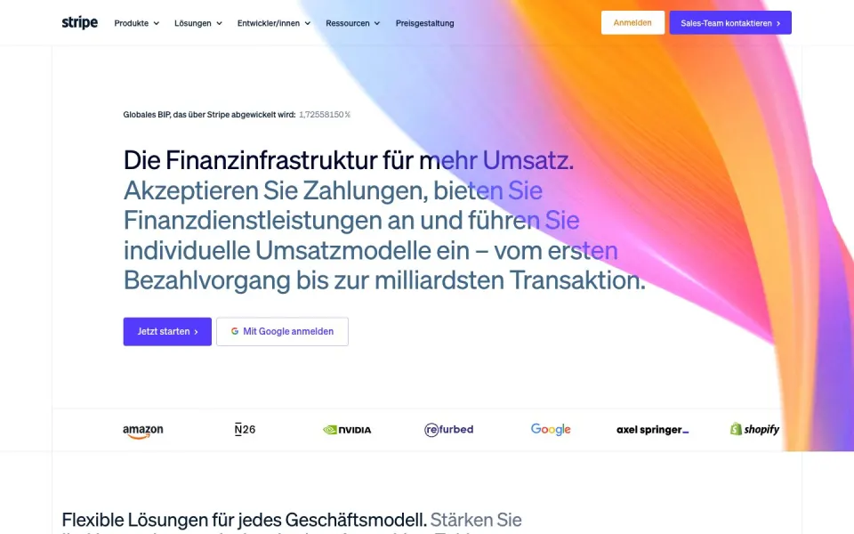 Stripe website, desktop homepage