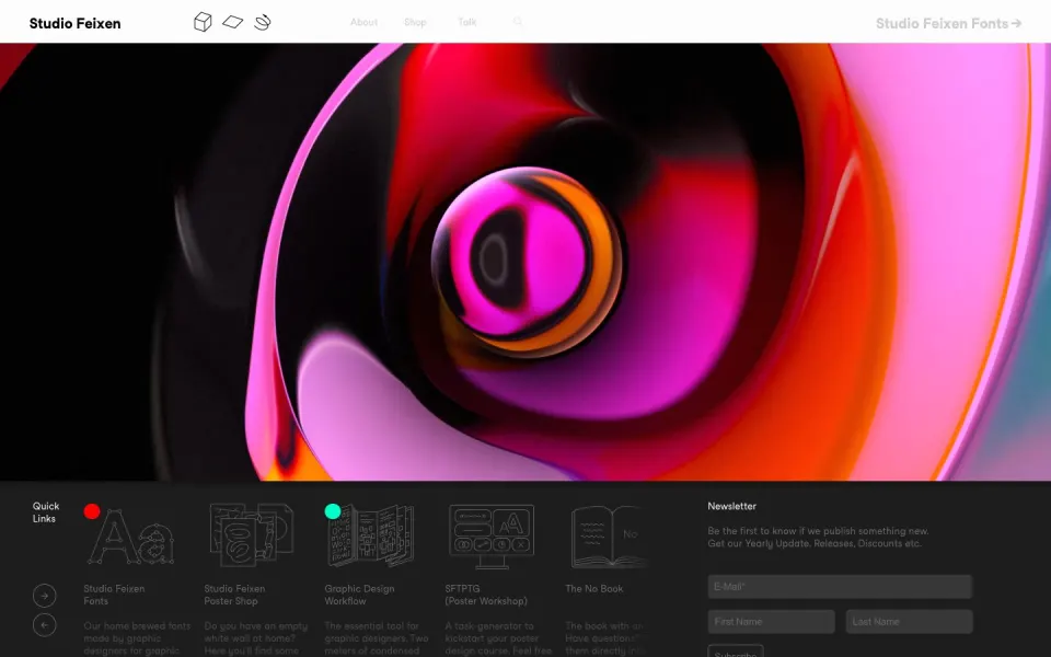 Studio Feixen website, desktop homepage