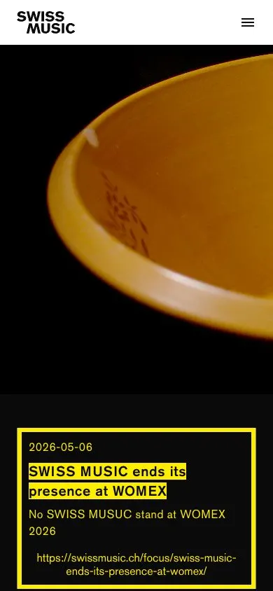 Swiss Music website, mobile screenshot