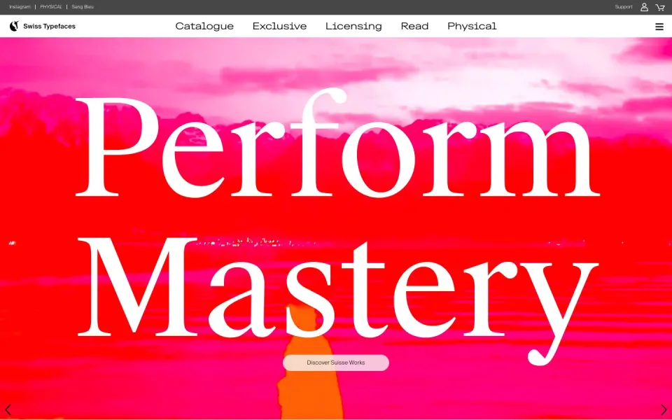 Swiss Typefaces website, desktop homepage