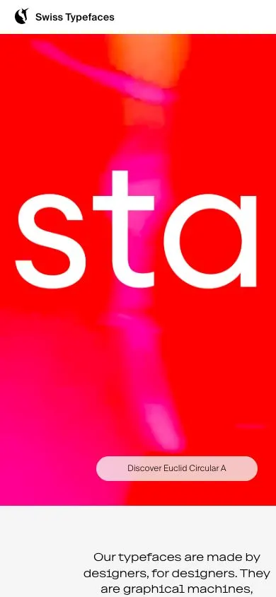 Swiss Typefaces website, mobile screenshot