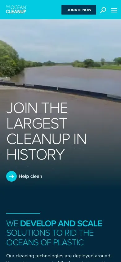 The Ocean Cleanup website, mobile screenshot