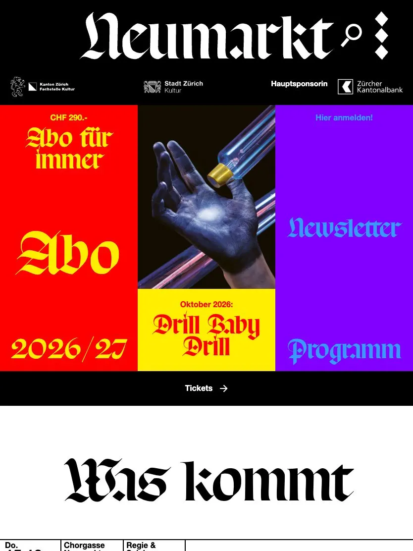 Theater Neumarkt website, tablet screenshot