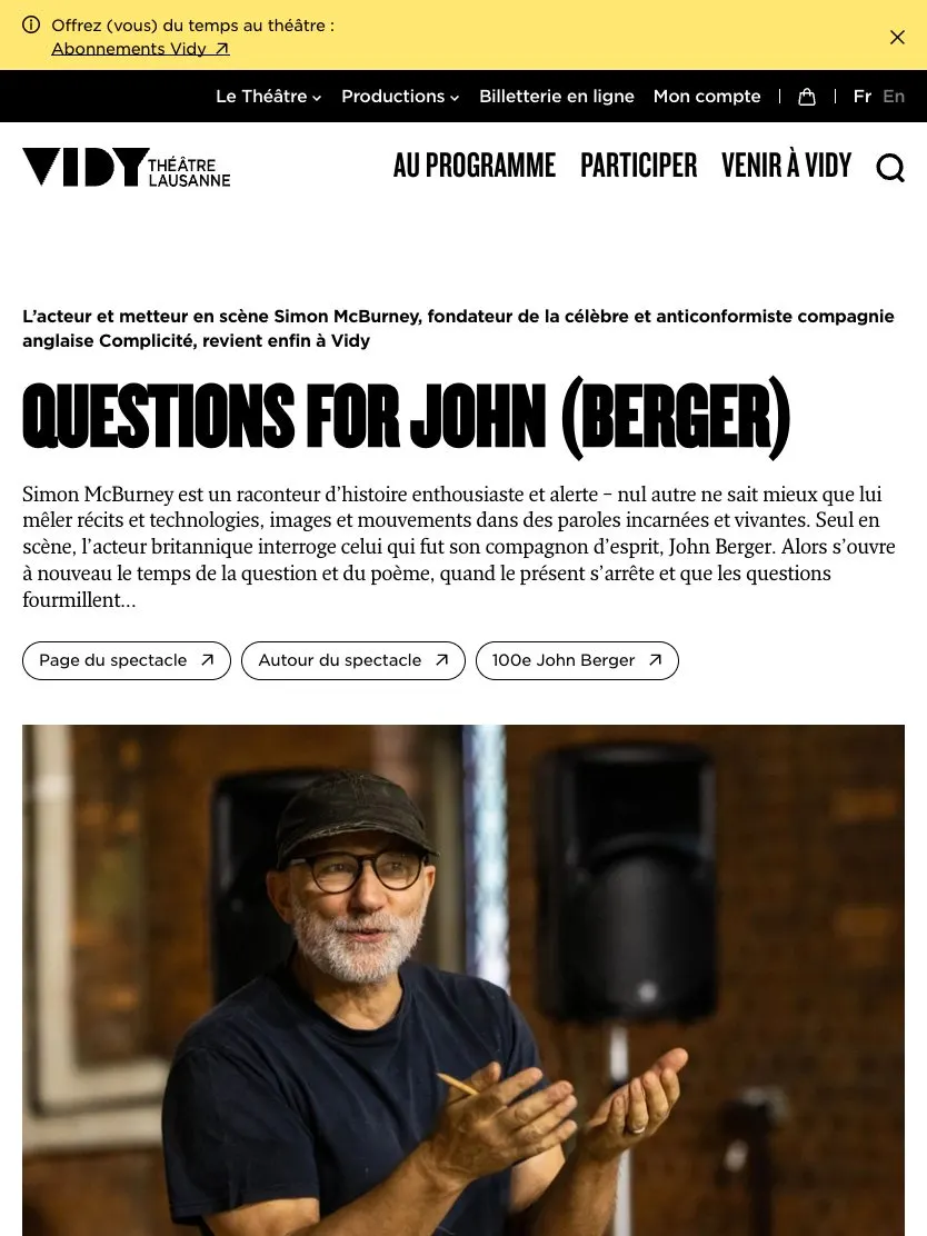 Théâtre Vidy-Lausanne website, tablet screenshot