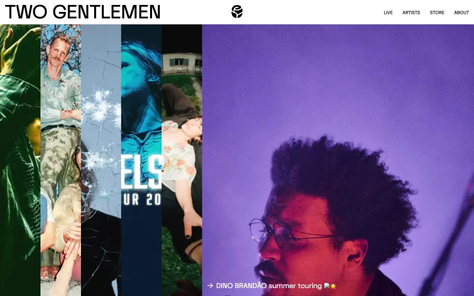 Two Gentlemen website, desktop homepage