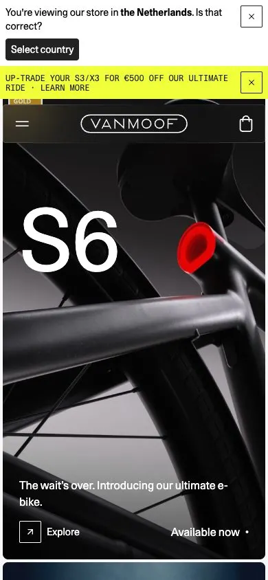 VanMoof website, mobile screenshot