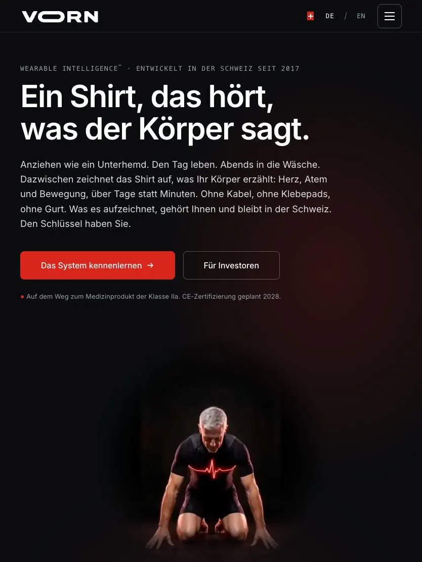 VORN website, tablet screenshot