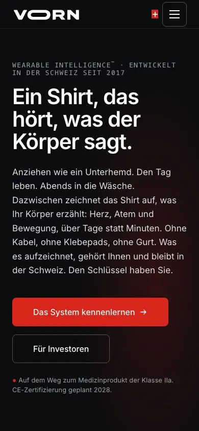 VORN website, mobile screenshot