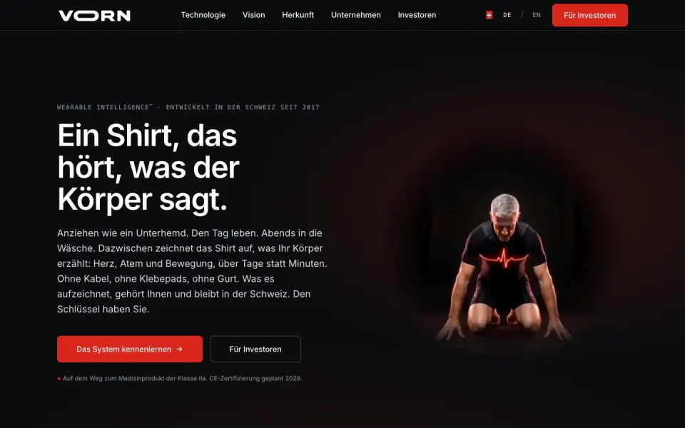 VORN website, desktop homepage