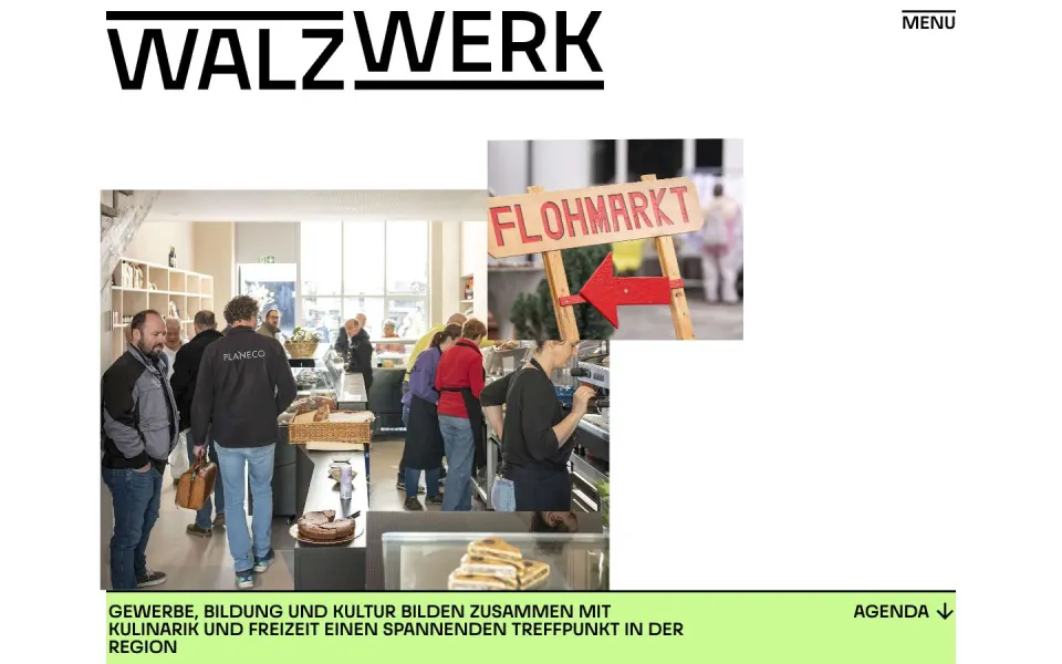 Walzwerk website, desktop homepage