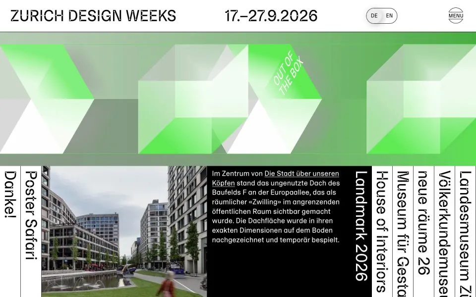 Zurich Design Weeks website, desktop homepage