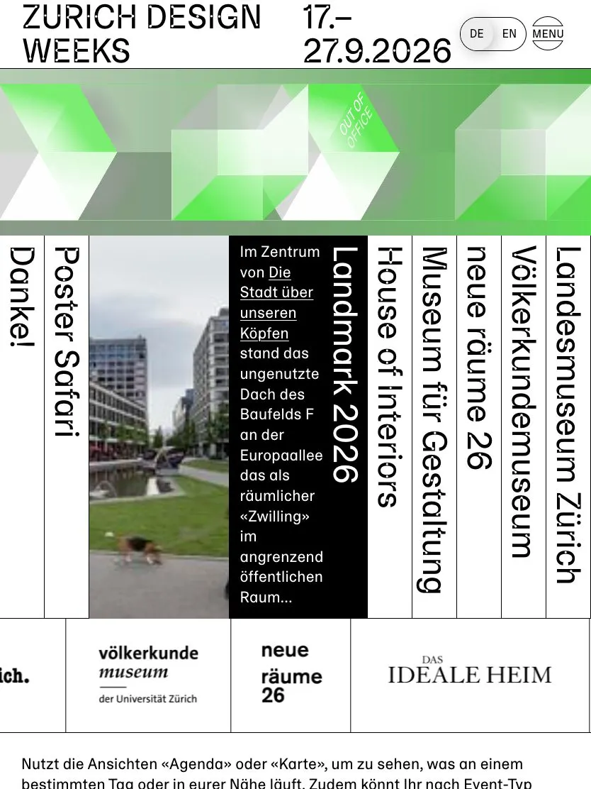 Zurich Design Weeks website, tablet screenshot