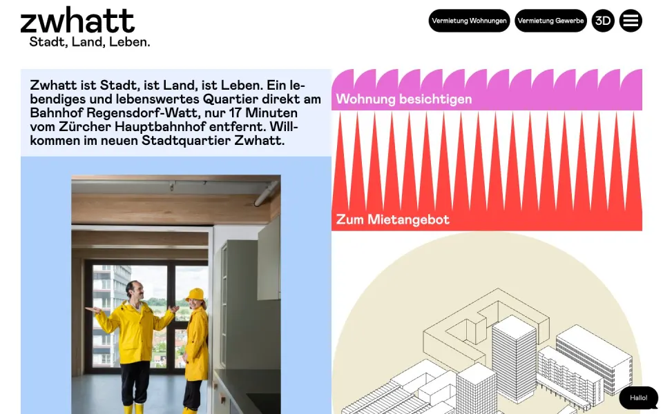 Zwhatt website, desktop homepage
